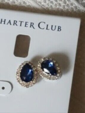 Charter Club Sapphire Blue Teardrop Crystal Stud Earrings